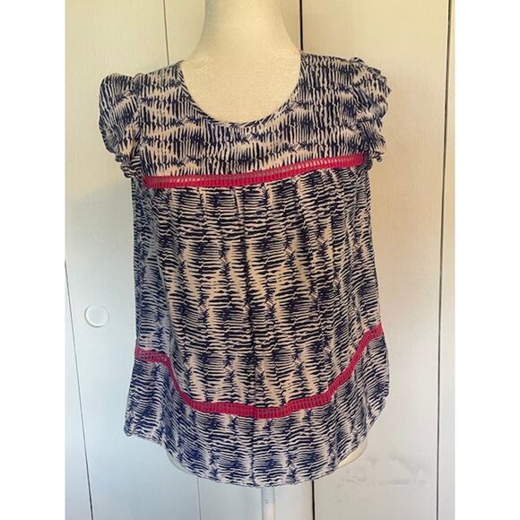 Vineyard Vines Size Small Smock Top Silk Blend Navy &‎ White - Picture 1 of 5